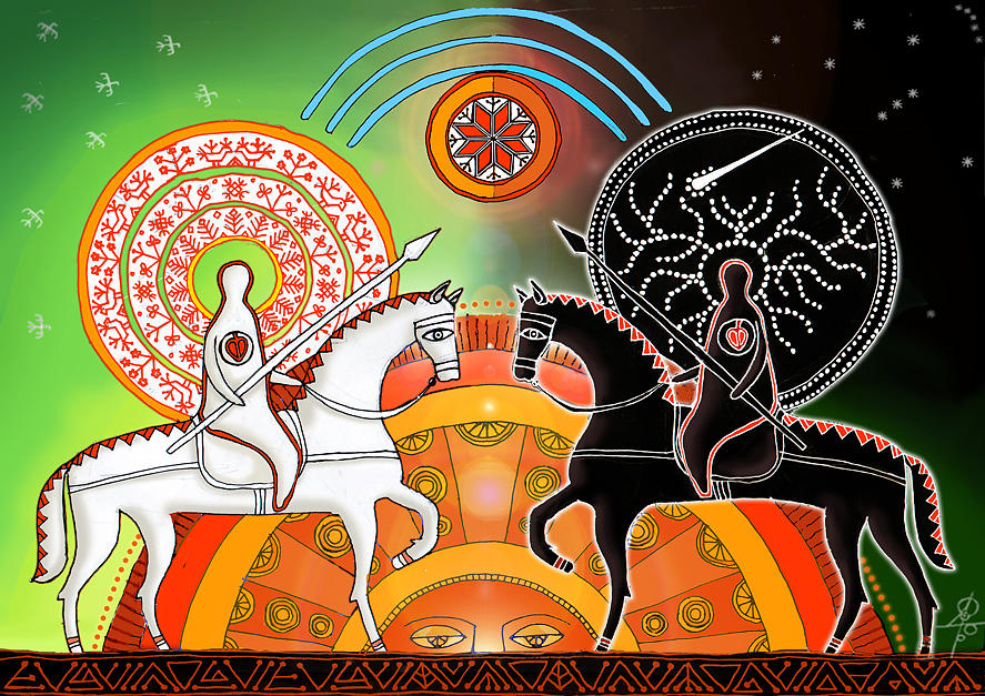 Dzień i Noc, współczesne wyobrażenie Białoboga i Czarnoboga, Maksim Suchariew.